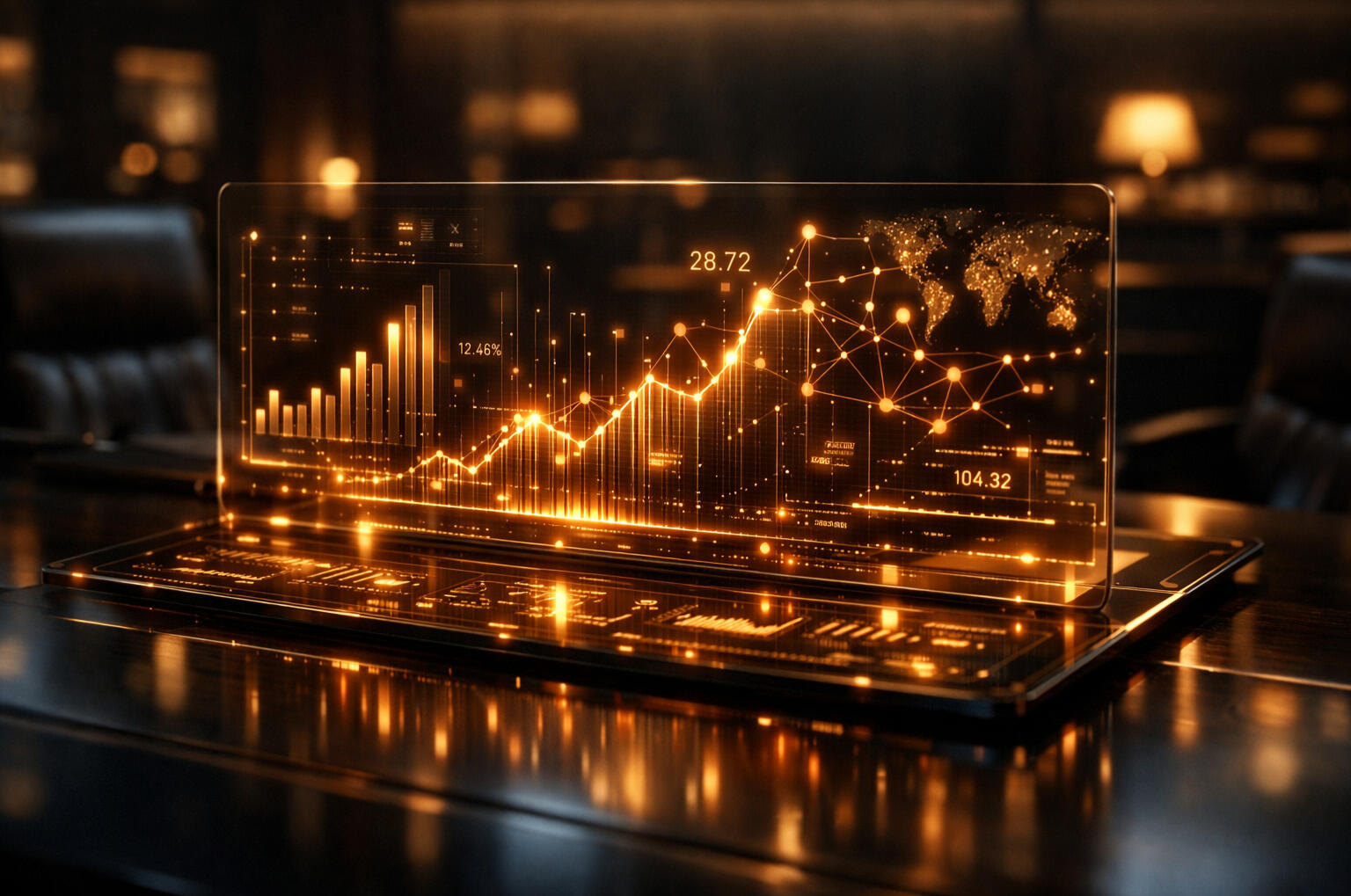 Estatua de bronce de la Dama de la Justicia con balanza en un despacho de abogados oscuro. Consultoría SENSUS para entornos legales seguros.